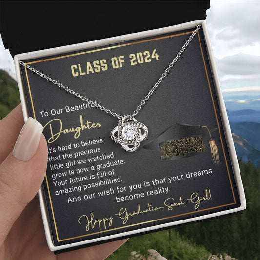 Gift To Our Beautiful Daughter Class of 2024 Graduation Wish Love Knot Pendant Necklace
