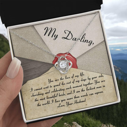 My Darling Bride Love of My Life Love Knot Pendant Necklace