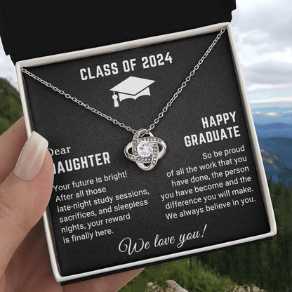 Dear Daughter Your Future is Bright Graduation Class of 2024 Love Knot Pendant Necklace