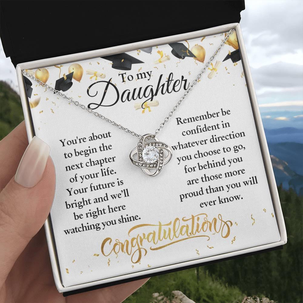 Daughter Congratulations on Your Graduation Your Future is Bright Love Knot Pendant Necklace