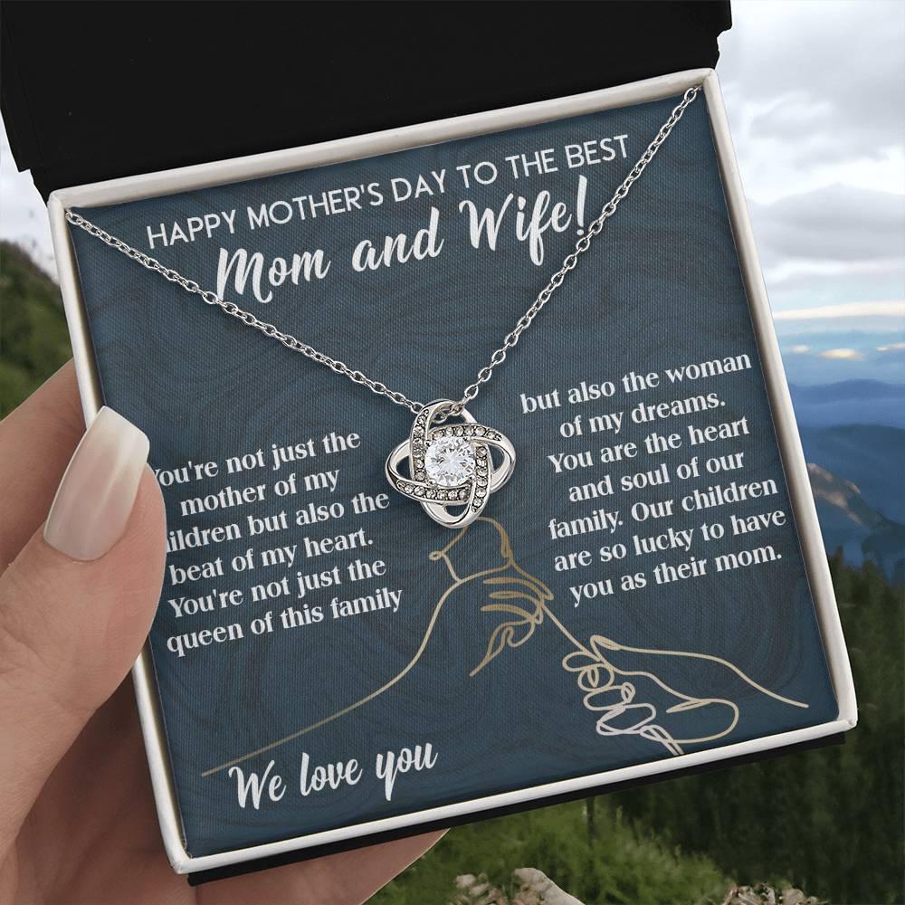 Mother's Day Gift to Wife You're the Mother of My Children and the Beat of My Heart Love Knot Pendant Necklace