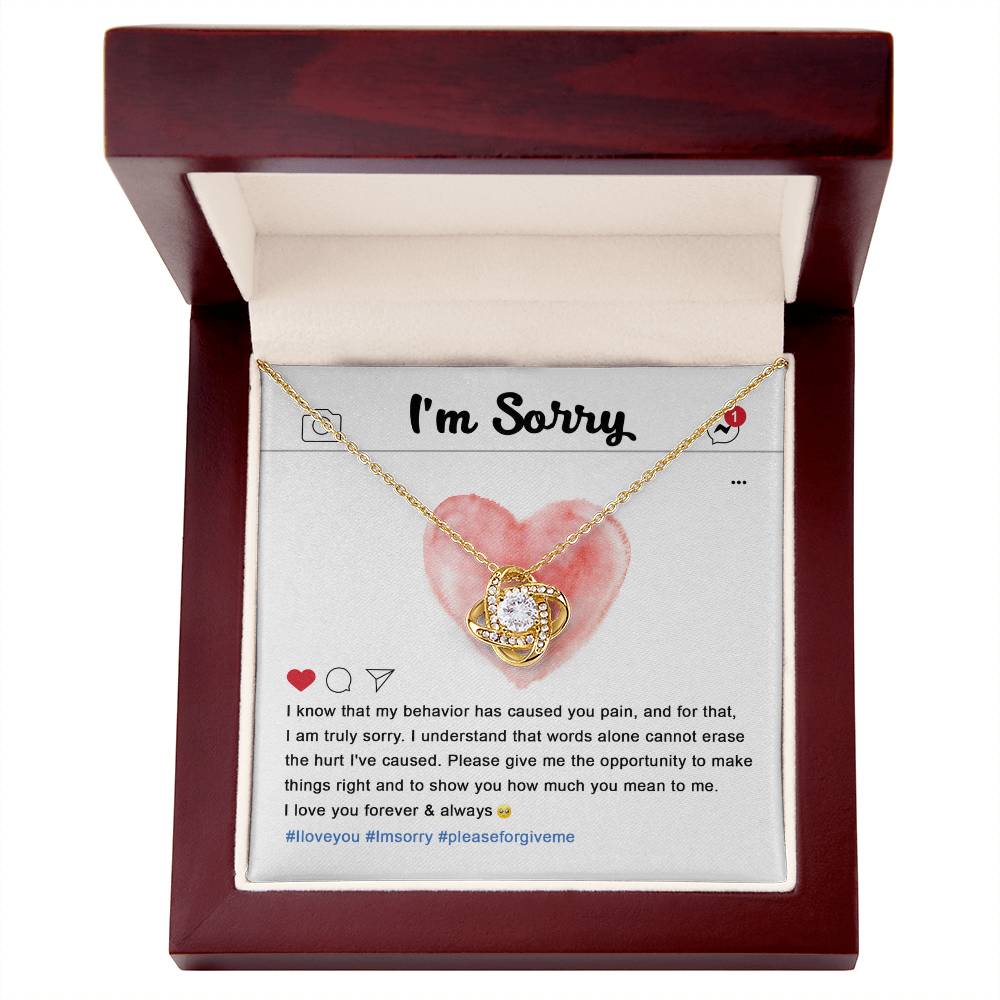 Apology Gift for Girlfriend, Wife, Soulmate - Sorry, Cannot Erase - Love Knot Pendant Necklace