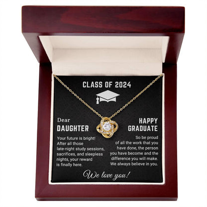 Dear Daughter Your Future is Bright Graduation Class of 2024 Love Knot Pendant Necklace