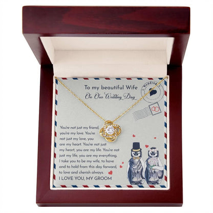 Wife Wedding Day Gift - I Will Love And Cherish Always Love Knot Pendant Necklace