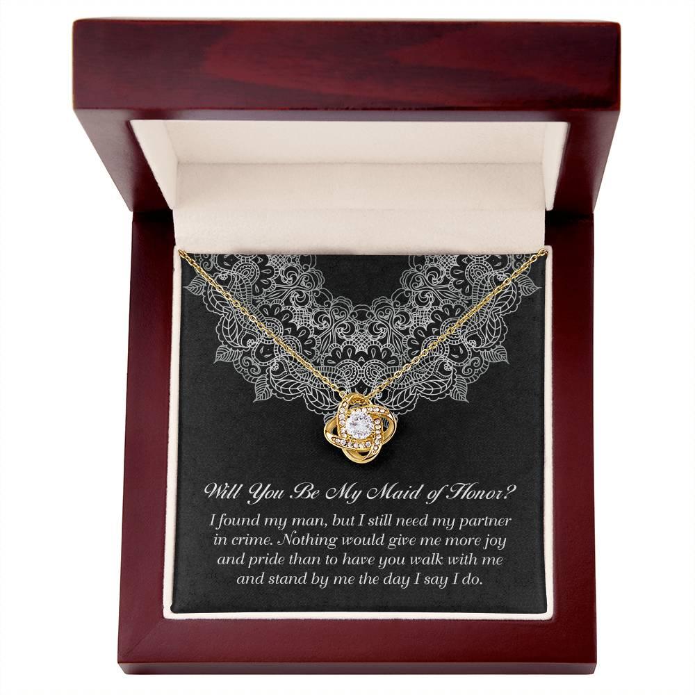 Maid of Honor Wedding Proposal Gift - Partner In Crime - Love Knot Pendant Necklace