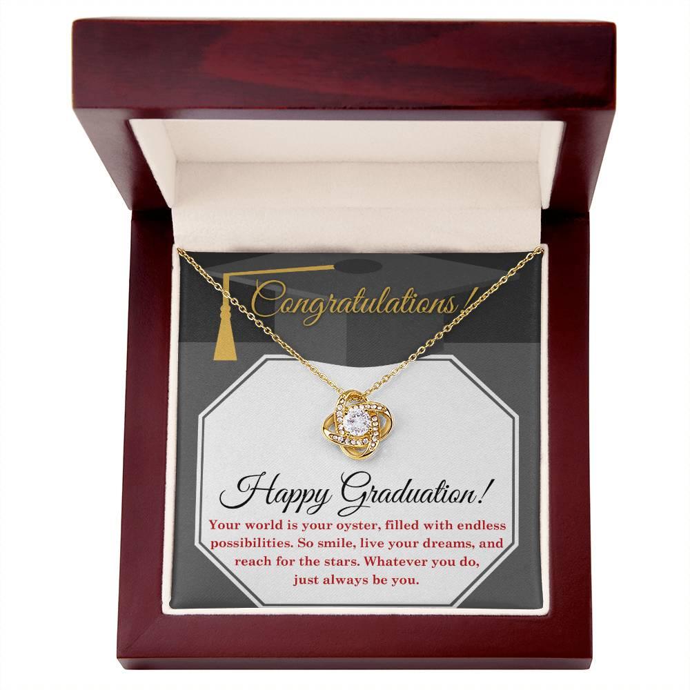 Happy Graduation-Your World is your Oyster Love Knot Pendant Necklace