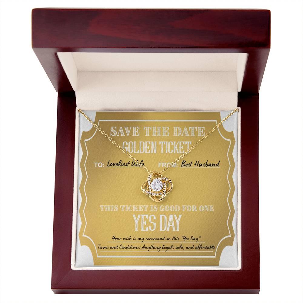 Wife Wedding Day Gift - Golden Ticket - Love Knot Pendant Necklace