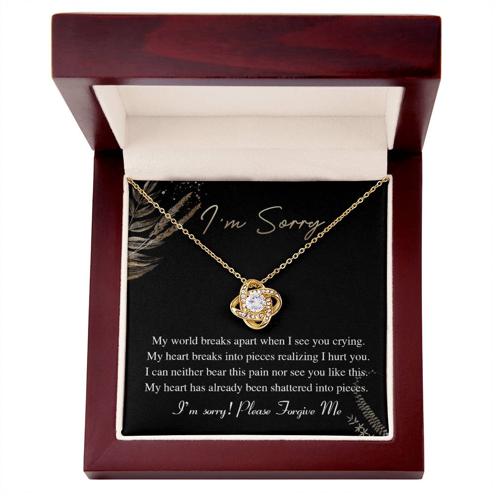 Apology Gift for Girlfriend, Wife, Soulmate - Sorry, See You Crying - Love Knot Pendant Necklace