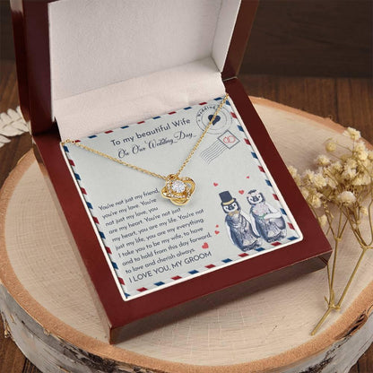 Wife Wedding Day Gift - I Will Love And Cherish Always Love Knot Pendant Necklace