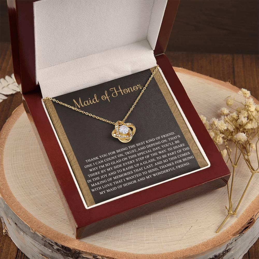 Maid of Honor Wedding Day Gift-Kind Of Friend- Love Knot Pendant Necklace