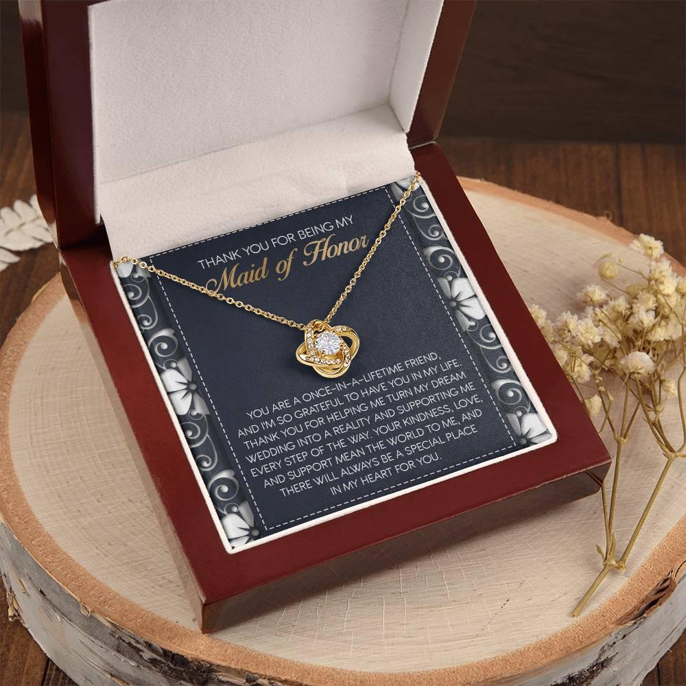 Maid of Honor Wedding Day Gift - World To Me - Love Knot Pendant Necklace