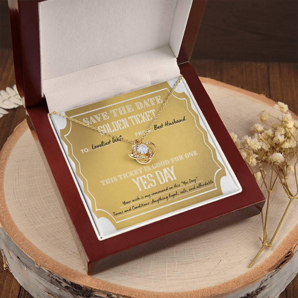 Wife Wedding Day Gift - Golden Ticket - Love Knot Pendant Necklace