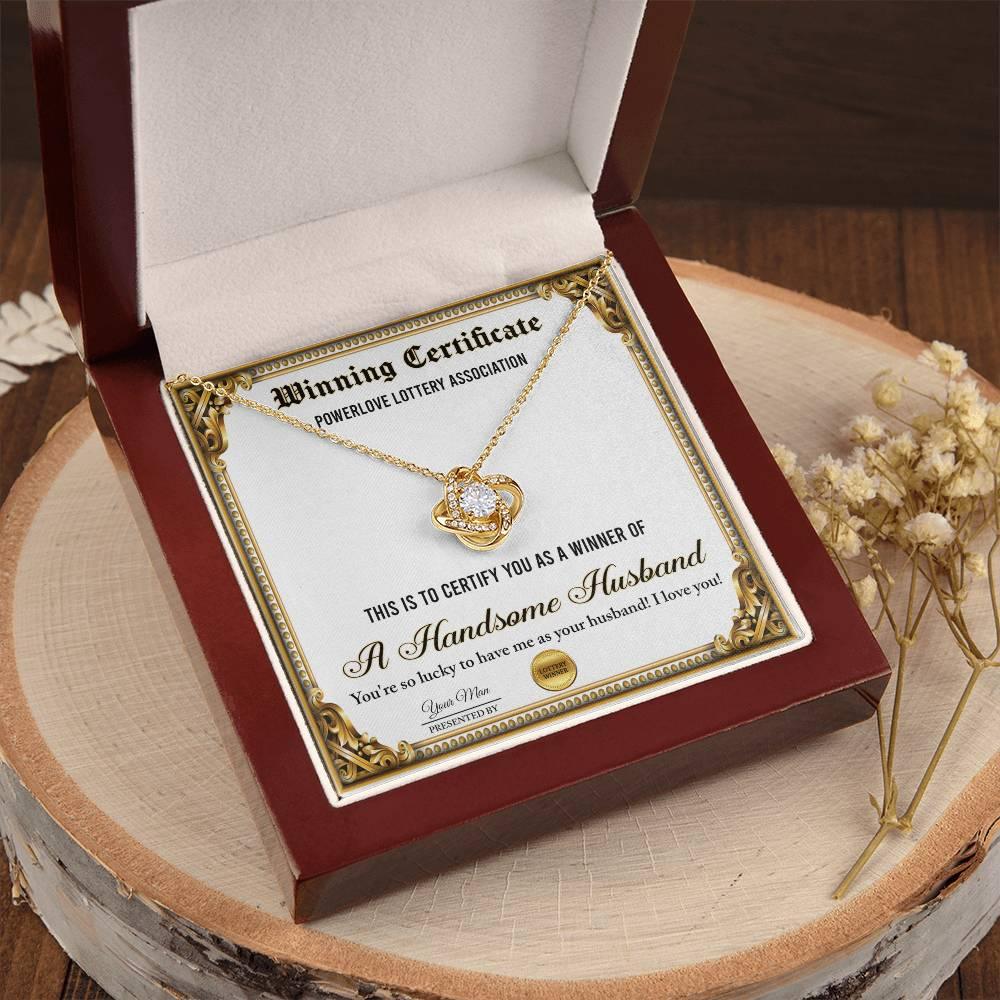 Wife Wedding Day, Anniversary, Birthday Gift - Winning Certificate - Love Knot Pendant Necklace