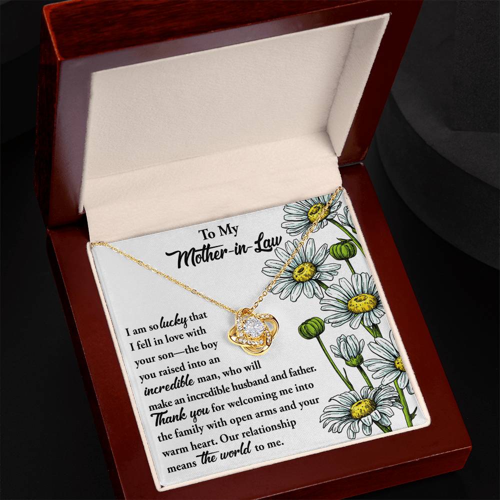 Gift for Mother-in-Law from Daughter-in-Law You Raised an Incredible Man Love Knot Pendant Necklace