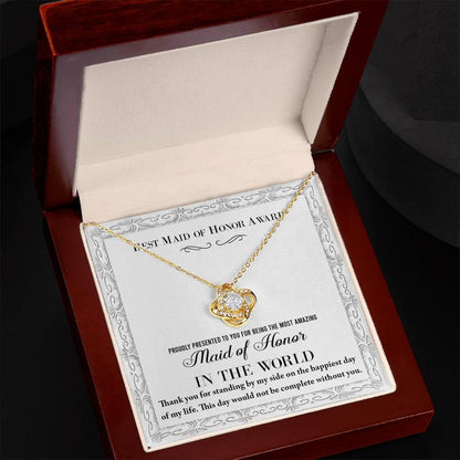 Maid of Honor Wedding Day Gift -Thank You Happiest Day Of My Life - Love Knot Pendant Necklace