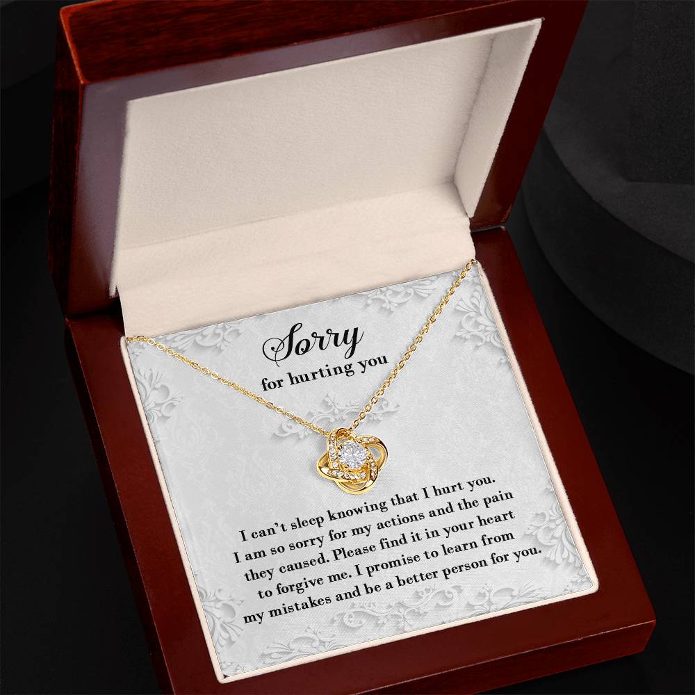 Apology Gift for Girlfriend, Wife, Soulmate - Sorry, Can’t Sleep - Love Knot Pendant Necklace