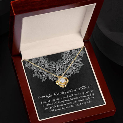 Maid of Honor Wedding Proposal Gift - Partner In Crime - Love Knot Pendant Necklace