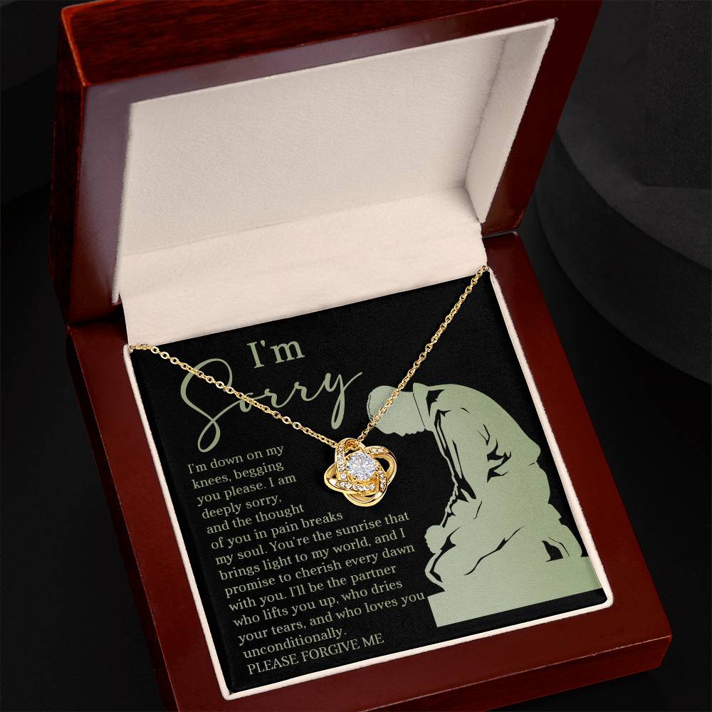 Apology Gift for Girlfriend, Wife, Soulmate - Sorry, On My Knees - Love Knot Pendant Necklace