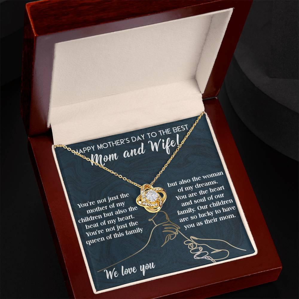 Mother's Day Gift to Wife You're the Mother of My Children and the Beat of My Heart Love Knot Pendant Necklace