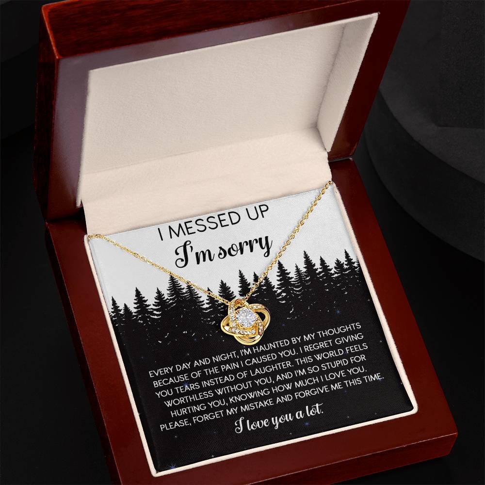 Apology Gift for Girlfriend, Wife, Soulmate - Sorry, By My Thoughts - Love Knot Pendant Necklace