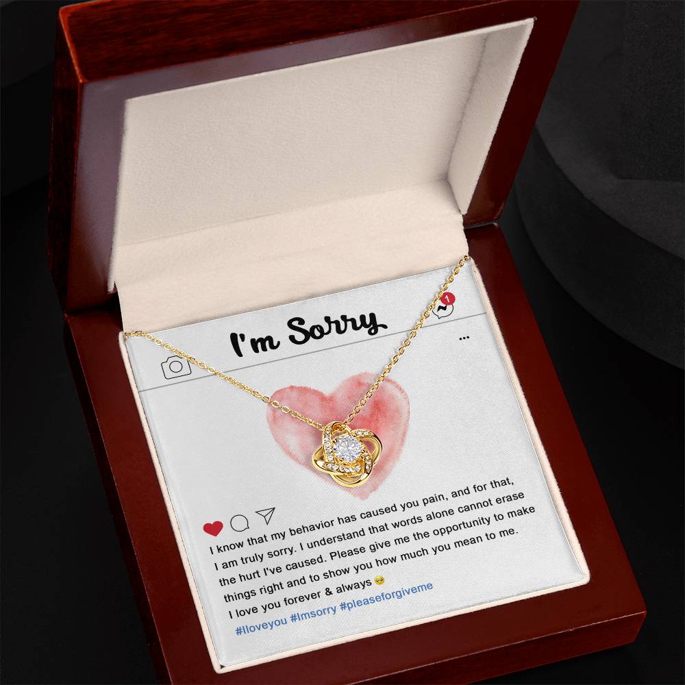 Apology Gift for Girlfriend, Wife, Soulmate - Sorry, Cannot Erase - Love Knot Pendant Necklace