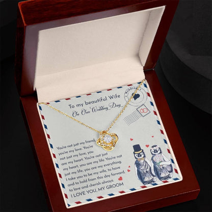 Wife Wedding Day Gift - I Will Love And Cherish Always Love Knot Pendant Necklace