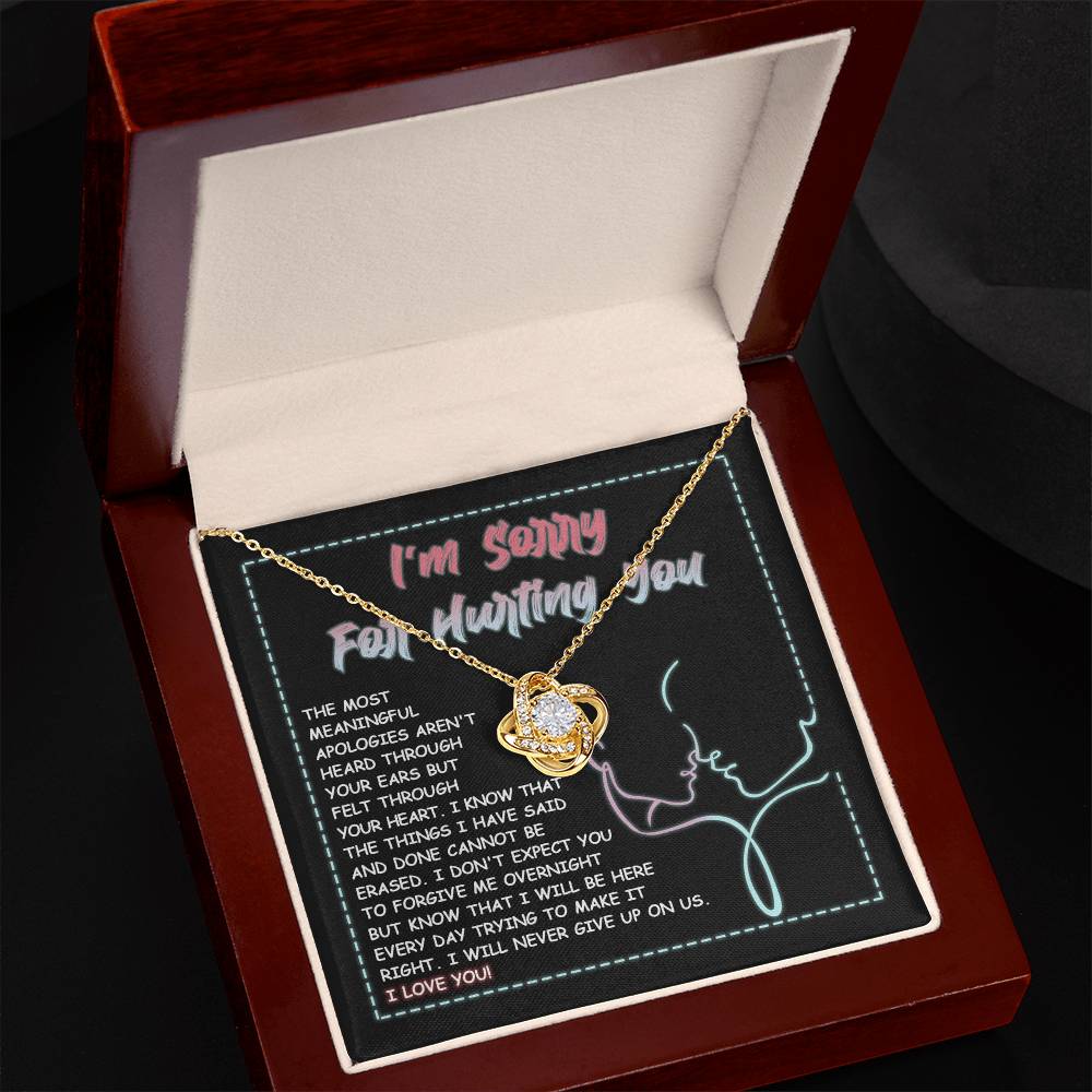 Apology Gift for Girlfriend, Wife, Soulmate - Sorry, Never Give Up -Love Knot Pendant Necklace