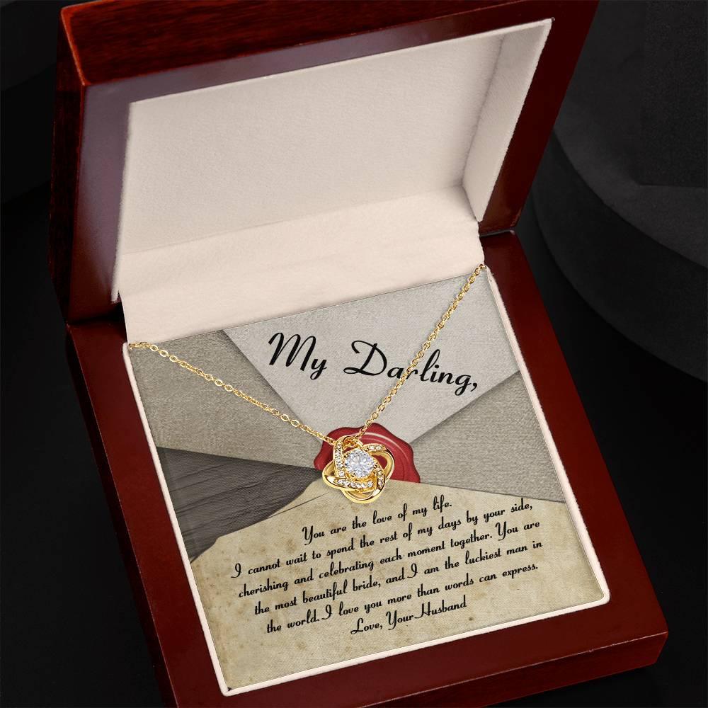 My Darling Bride Love of My Life Love Knot Pendant Necklace