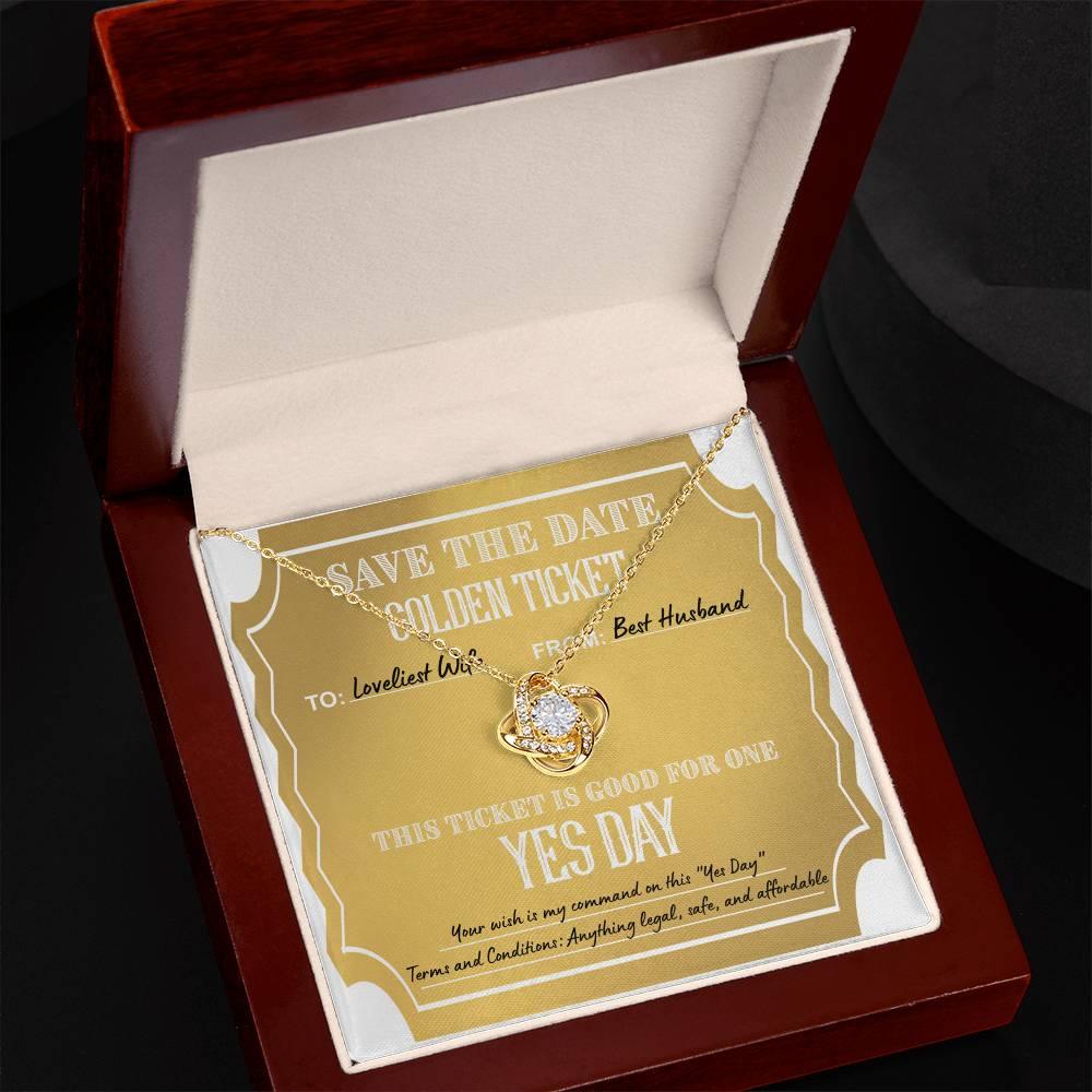 Wife Wedding Day Gift - Golden Ticket - Love Knot Pendant Necklace