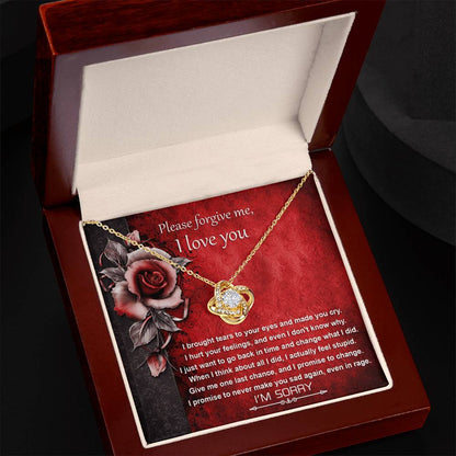 Apology Gift for Girlfriend, Wife, Soulmate - Sorry, One Last Chance - Love Knot Pendant Necklace