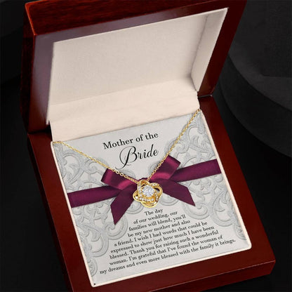 Mother of the Bride Wedding Day Gift - Our Families Will Blend - Love Knot Pendant Necklace