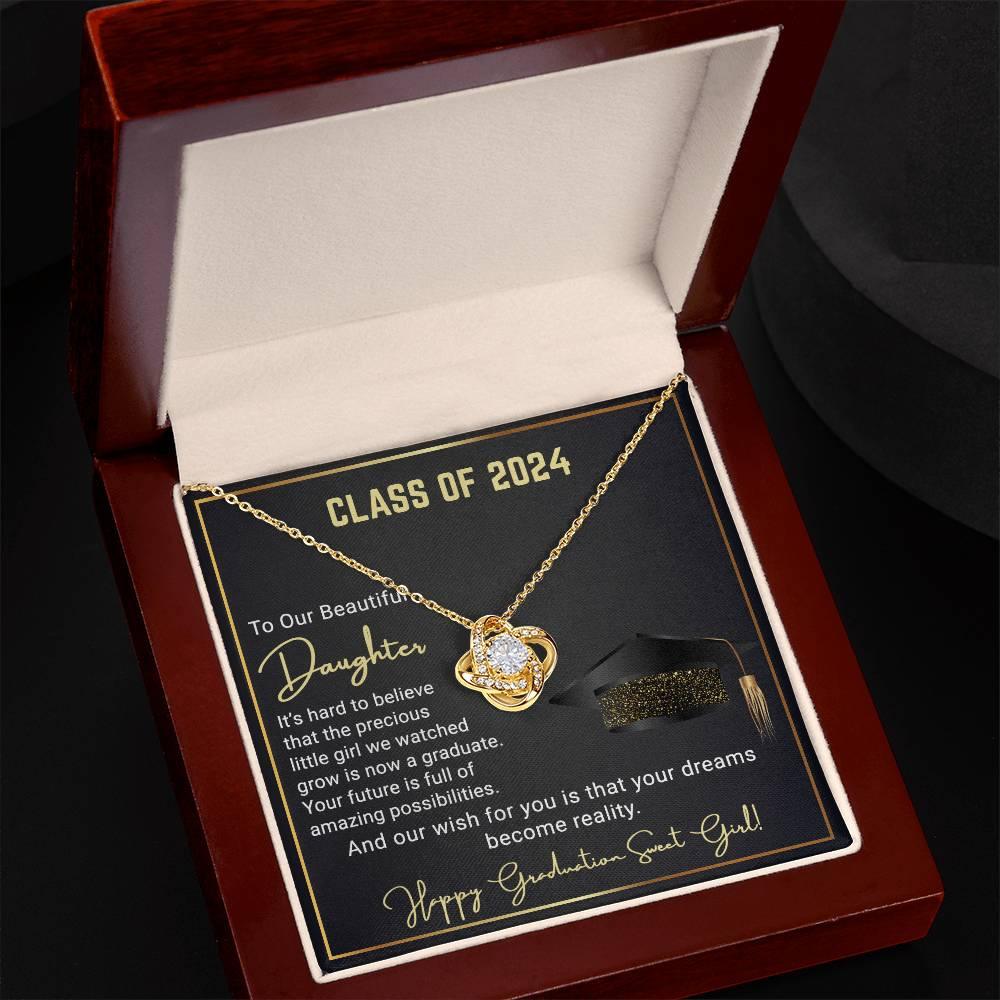 Gift To Our Beautiful Daughter Class of 2024 Graduation Wish Love Knot Pendant Necklace