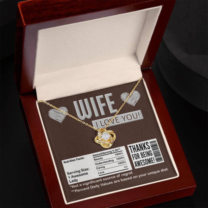 Gift for Wife - Nutrition Facts Love Knot Pendant Necklace