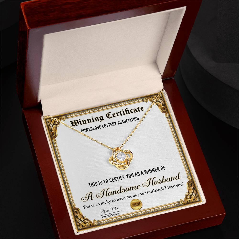 Wife Wedding Day, Anniversary, Birthday Gift - Winning Certificate - Love Knot Pendant Necklace