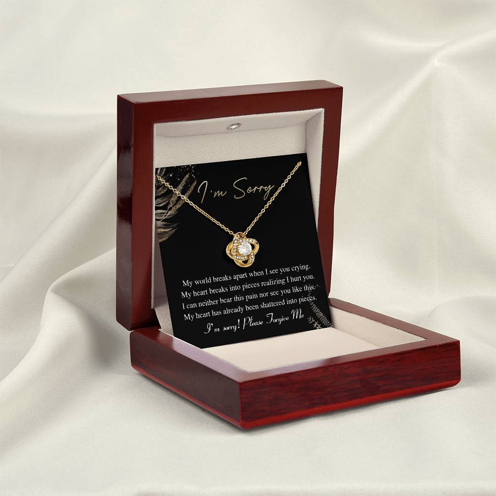 Apology Gift for Girlfriend, Wife, Soulmate - Sorry, See You Crying - Love Knot Pendant Necklace