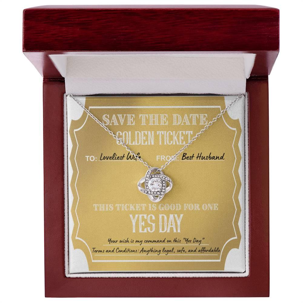 Wife Wedding Day Gift - Golden Ticket - Love Knot Pendant Necklace