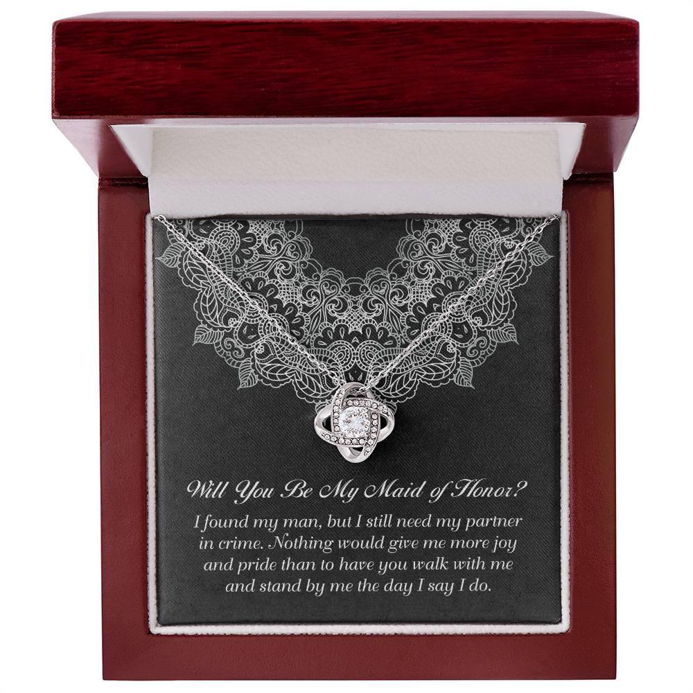 Maid of Honor Wedding Proposal Gift - Partner In Crime - Love Knot Pendant Necklace