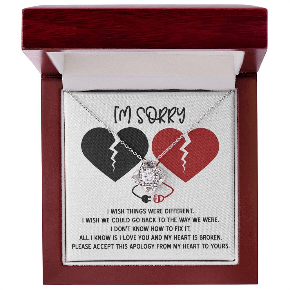 Apology Gift for Girlfriend, Wife, Soulmate - Sorry, Heart Is Broken - Love Knot Pendant Necklace