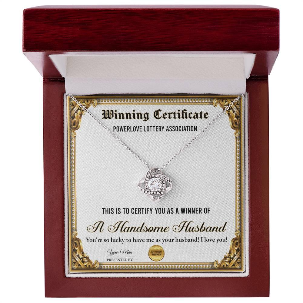 Wife Wedding Day, Anniversary, Birthday Gift - Winning Certificate - Love Knot Pendant Necklace