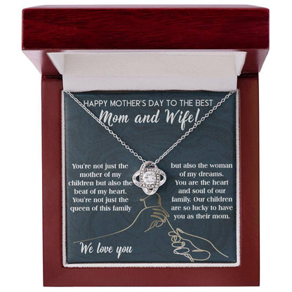 Mother's Day Gift to Wife You're the Mother of My Children and the Beat of My Heart Love Knot Pendant Necklace