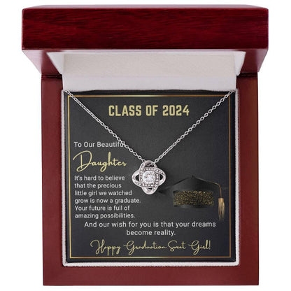 Gift To Our Beautiful Daughter Class of 2024 Graduation Wish Love Knot Pendant Necklace