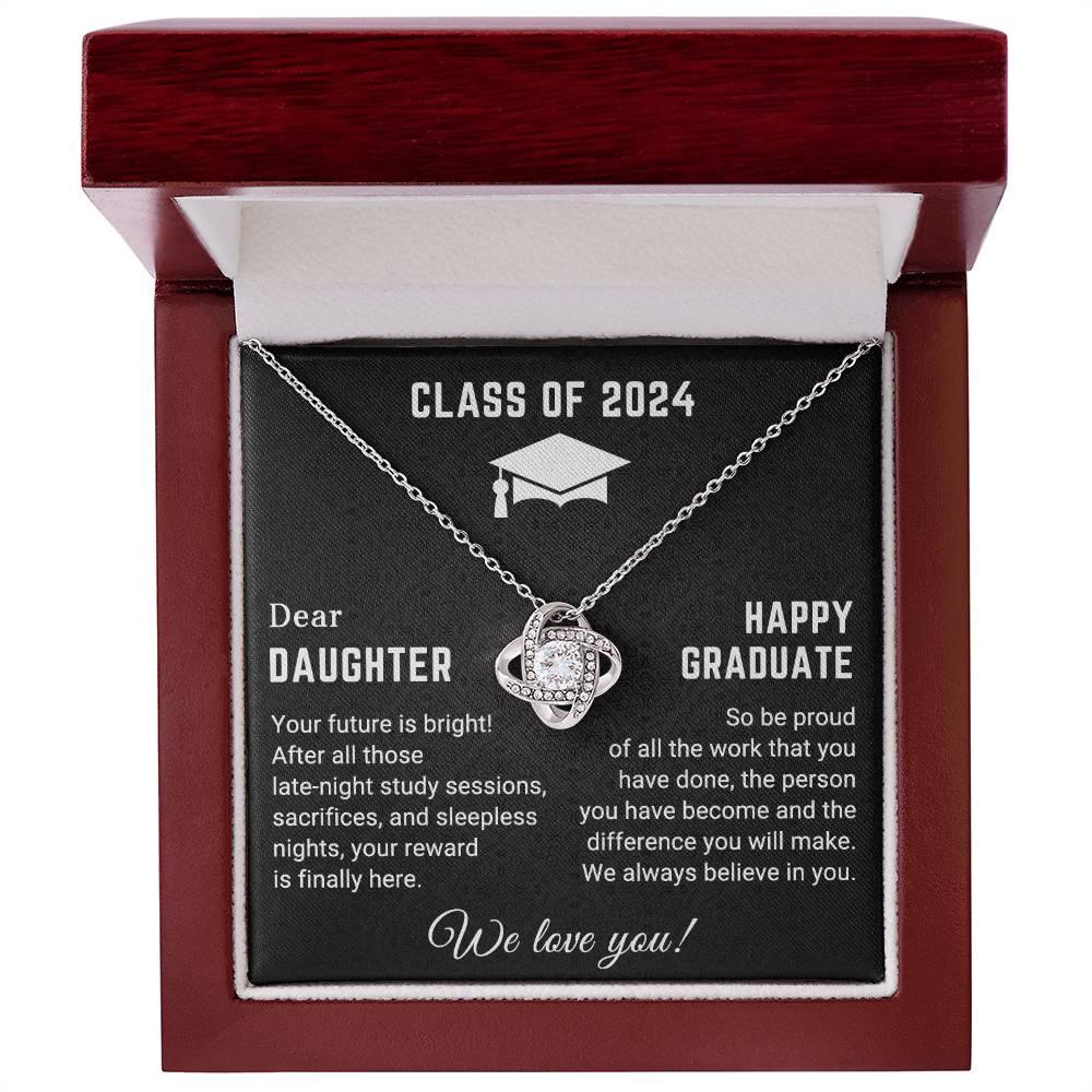 Dear Daughter Your Future is Bright Graduation Class of 2024 Love Knot Pendant Necklace