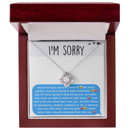 Apology Gift for Girlfriend, Wife, Soulmate - Sorry, Stupid Argument - Love Knot Pendant Necklace