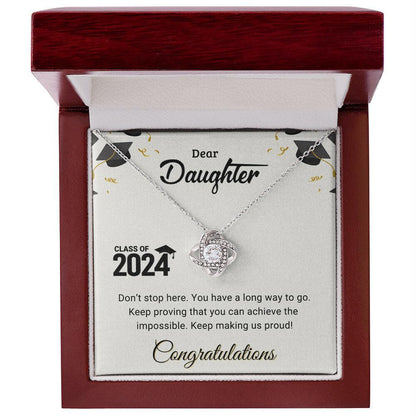 Daughter Graduation Class of 2024 Don't Stop Here Love Knot Pendant Necklace