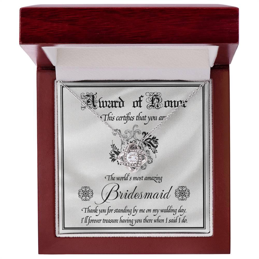 Bridesmaid Wedding Day Gift - Award Of Honor Thank You Card with Love Knot Pendant Necklace