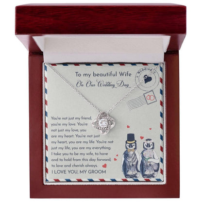 Wife Wedding Day Gift - I Will Love And Cherish Always Love Knot Pendant Necklace