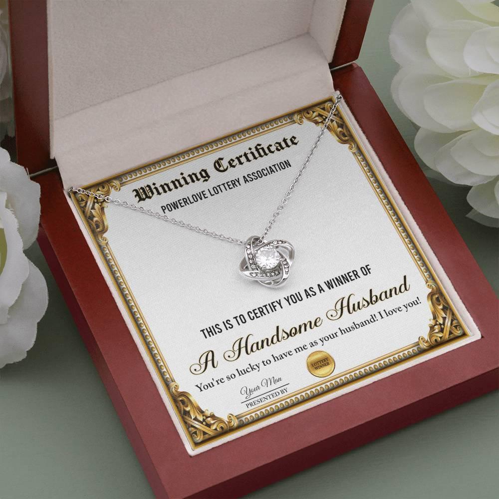 Wife Wedding Day, Anniversary, Birthday Gift - Winning Certificate - Love Knot Pendant Necklace