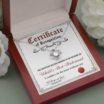 Bridesmaid Gift - Certificate Of Recognition Love Knot Pendant Necklace