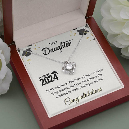 Daughter Graduation Class of 2024 Don't Stop Here Love Knot Pendant Necklace