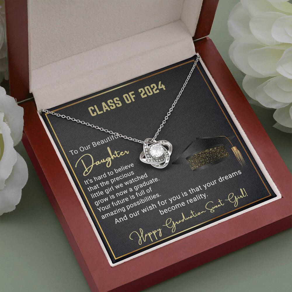 Gift To Our Beautiful Daughter Class of 2024 Graduation Wish Love Knot Pendant Necklace